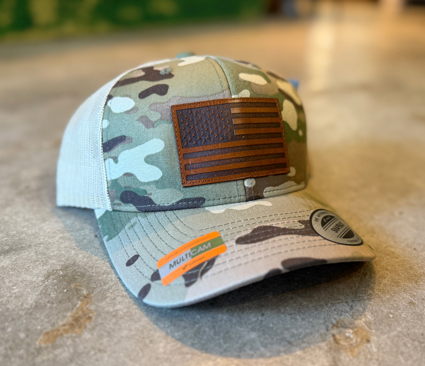 Trucker Hat- American Flag - brown patch