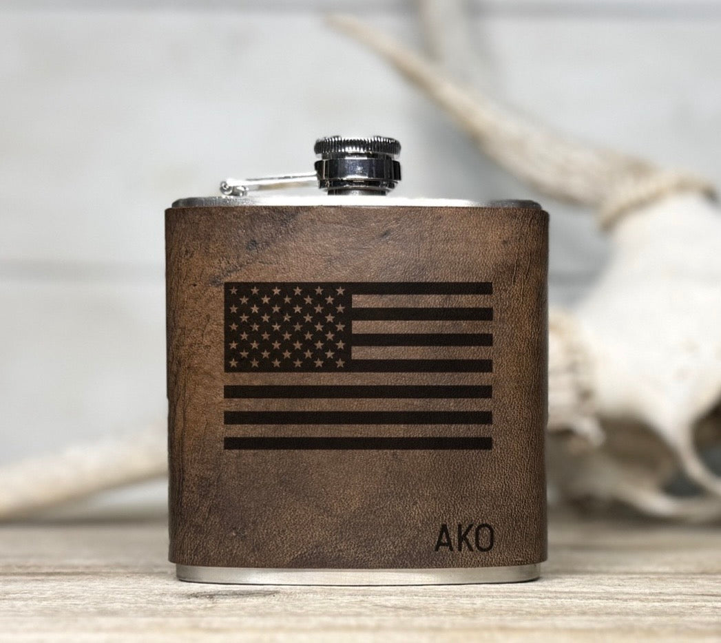 Flask- Personalized Engraved American Flag