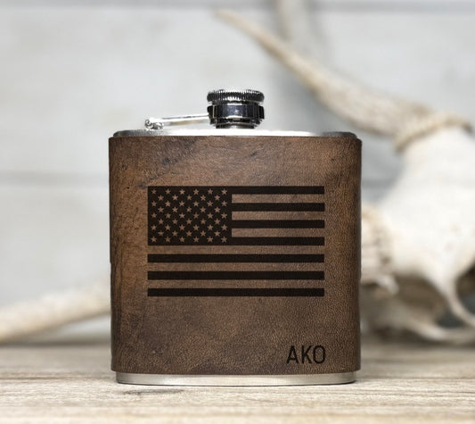 Flask- Personalized Engraved American Flag