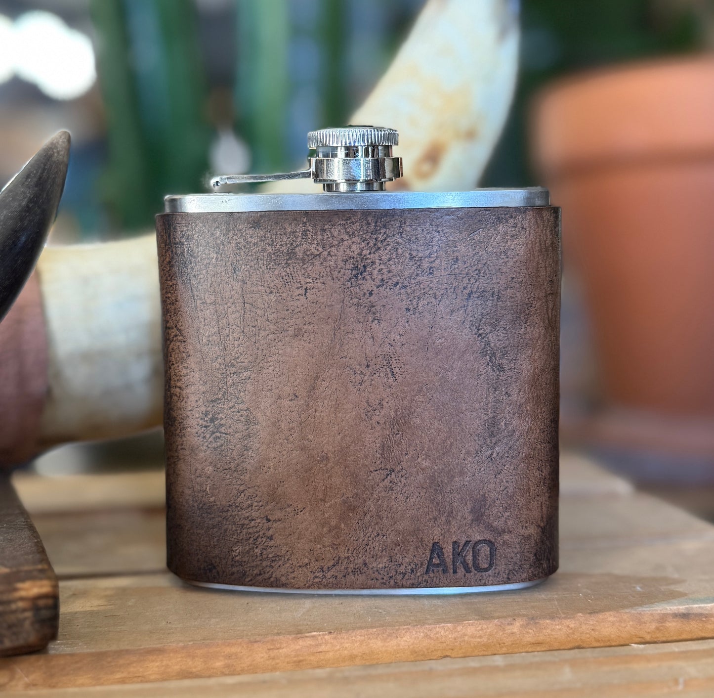 Flask- Personalized Engraved leather