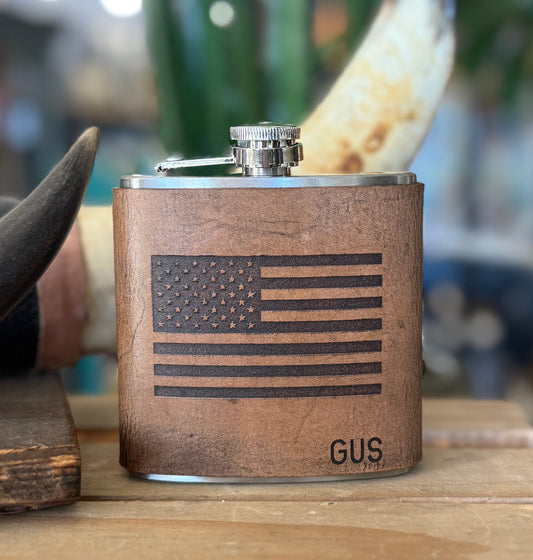 Flask- Personalized Engraved American Flag