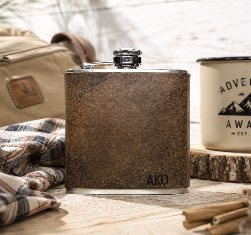 Flask- Personalized Engraved leather
