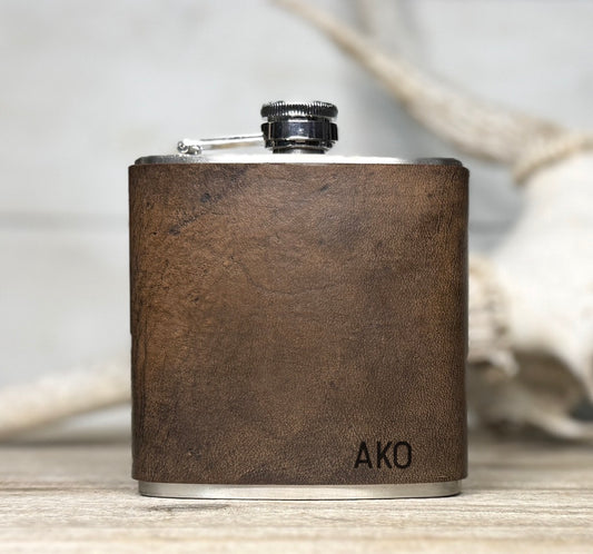 Flask- Personalized Engraved leather