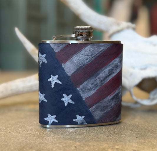 Flask- hand-painted American Flag