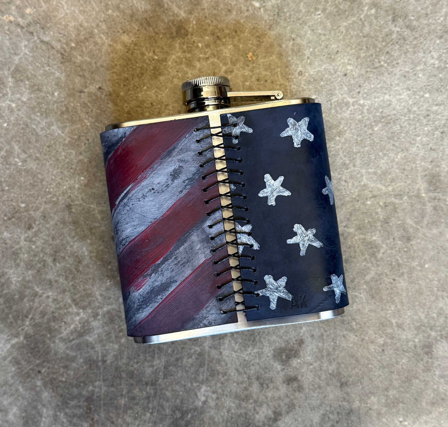 Flask- hand-painted American Flag
