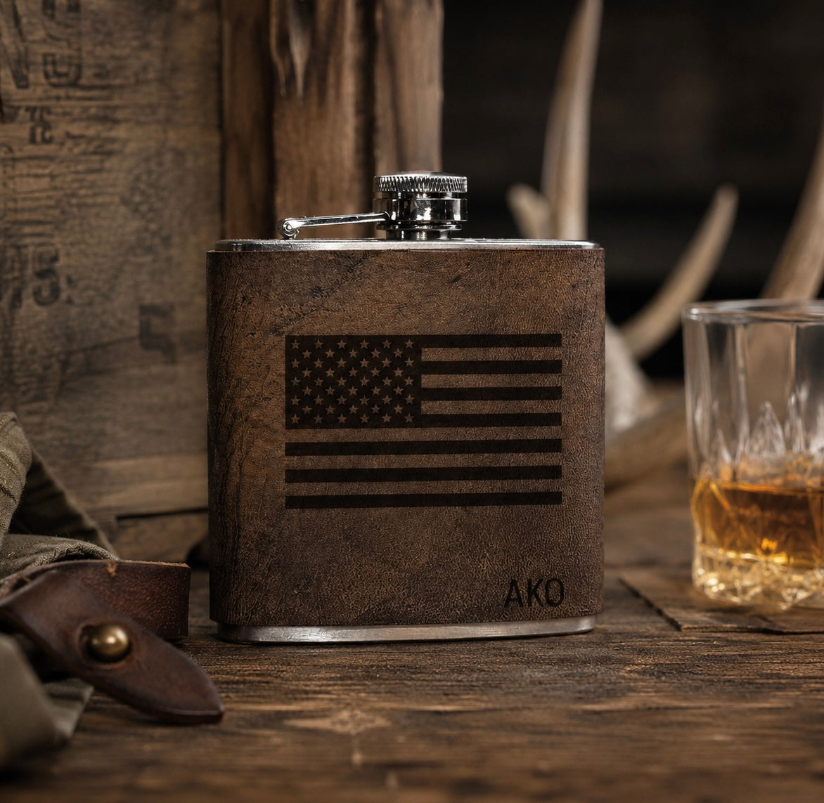 Flask- Personalized Engraved American Flag