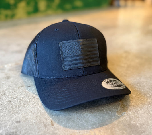 Trucker Hat- American Flag - black patch