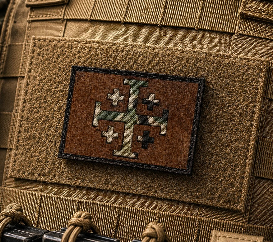 Patch- Jerusalem Cross leather and multicam morale patch