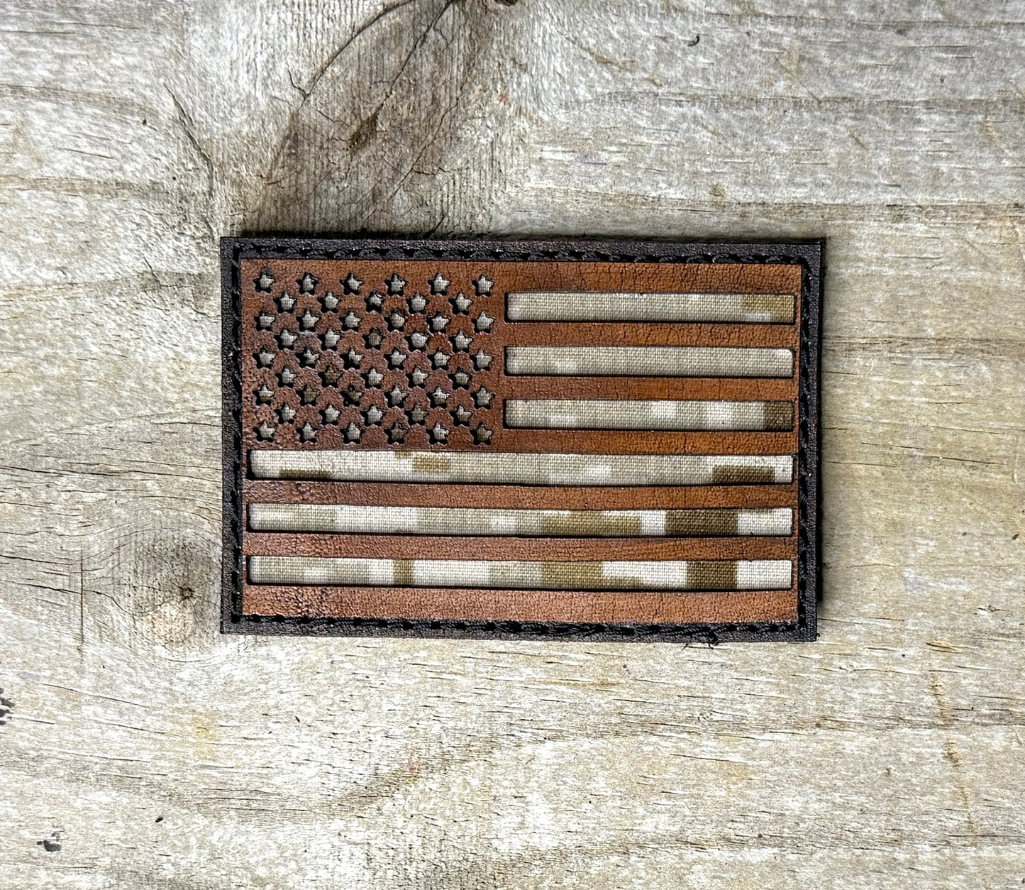 Patch- American flag leather and AOR1 camo