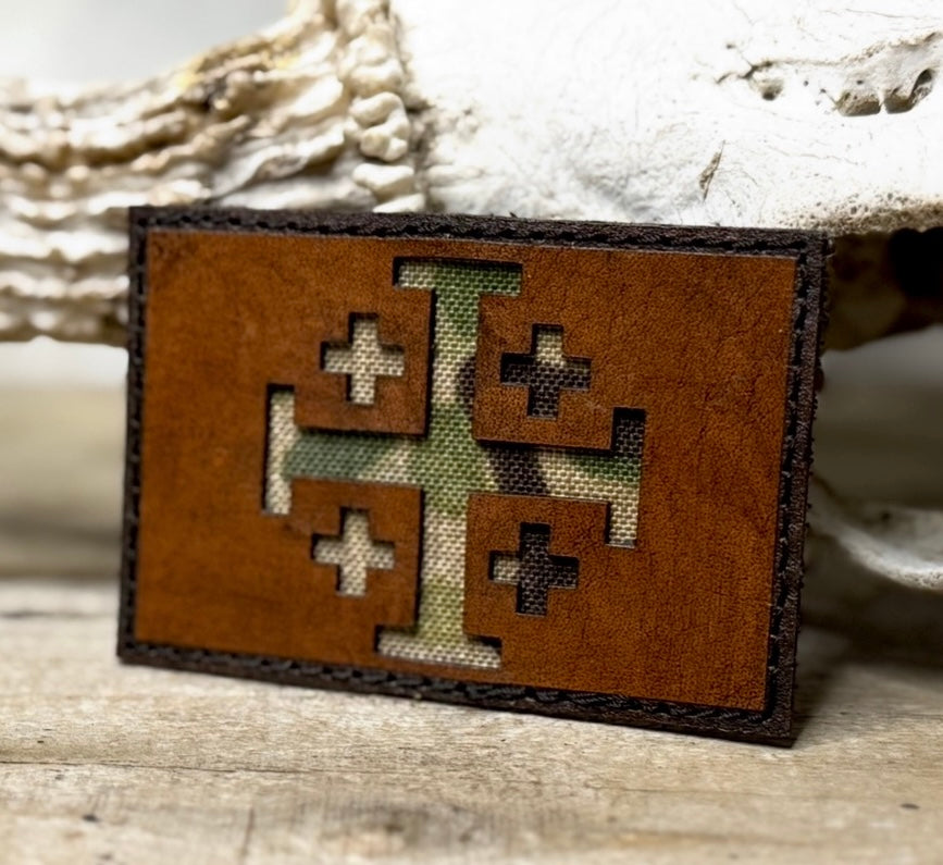 Patch- Jerusalem Cross leather and multicam morale patch