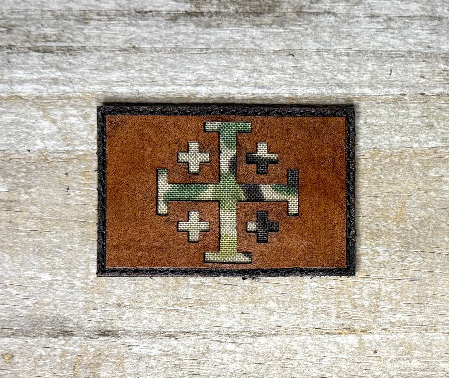 Patch- Jerusalem Cross leather and multicam morale patch
