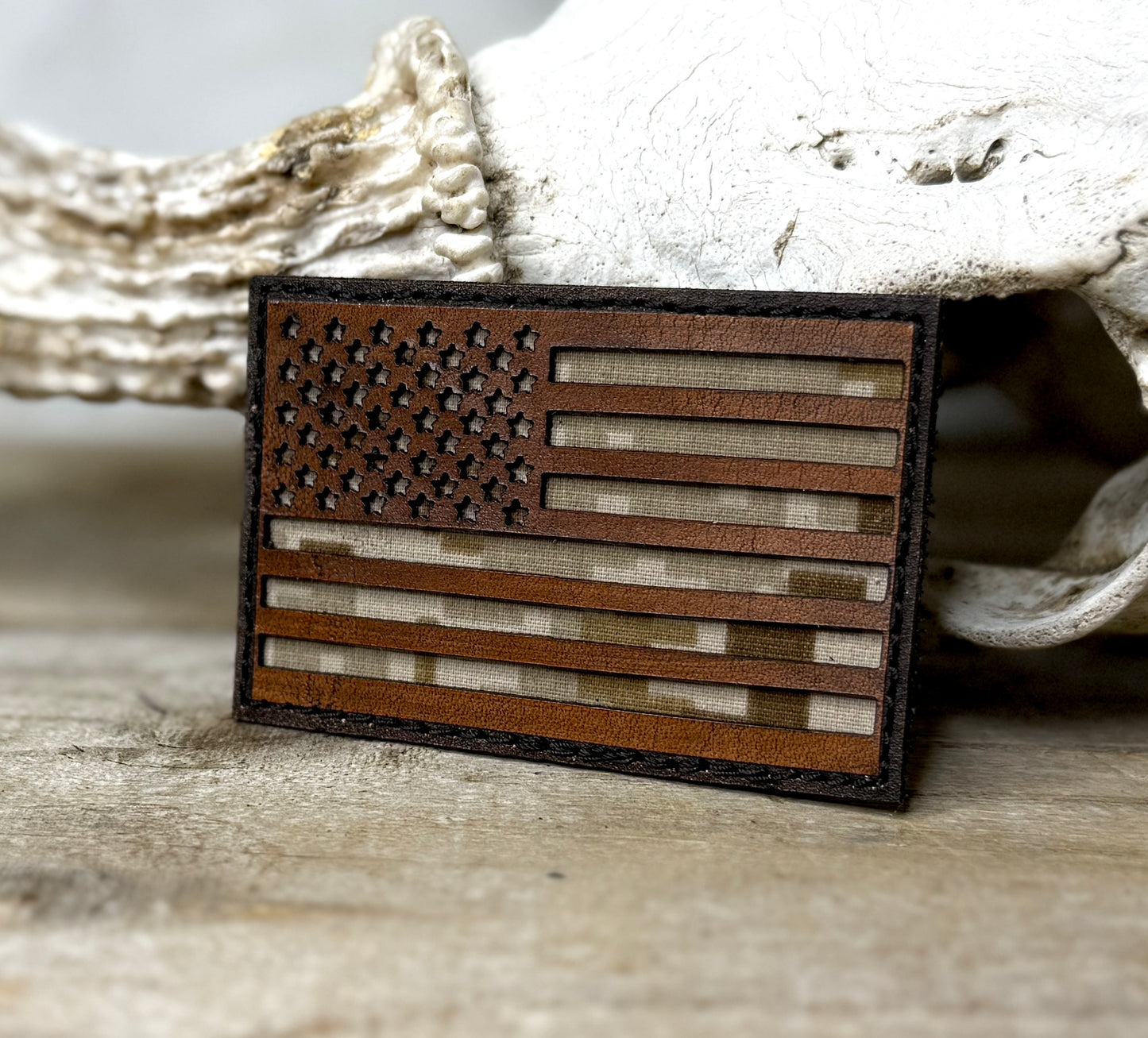 Patch- American flag leather and AOR1 camo
