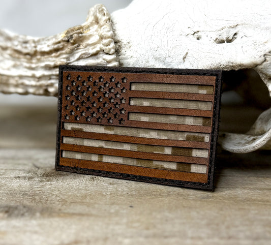Patch- American flag leather and AOR1 camo