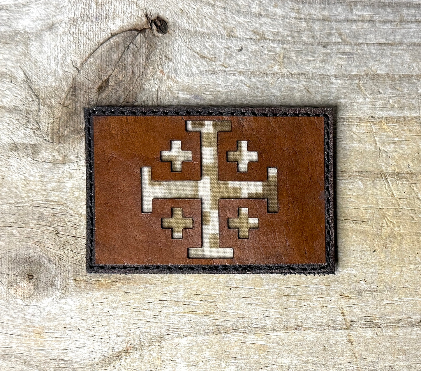 Patch- Jerusalem Cross leather and AOR1 camo morale patch