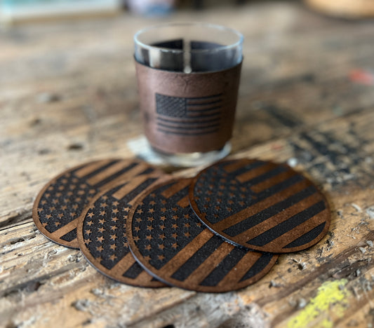 American Flag Leather Coasters