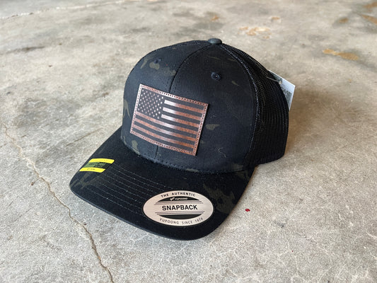Trucker Hat- American Flag - brown patch