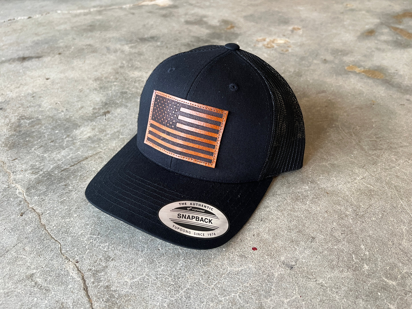 Trucker Hat- American Flag - brown patch