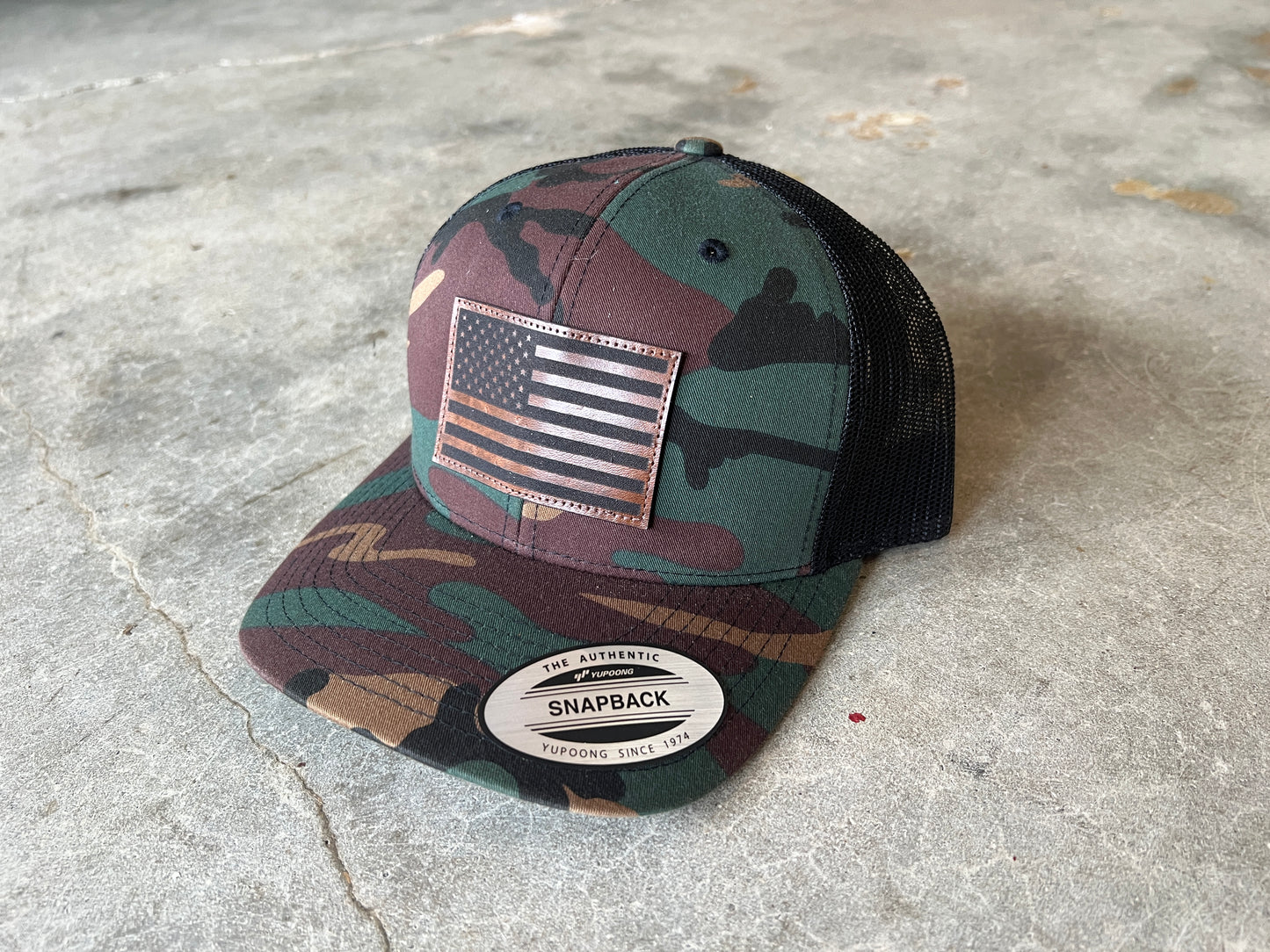 Trucker Hat- American Flag - brown patch